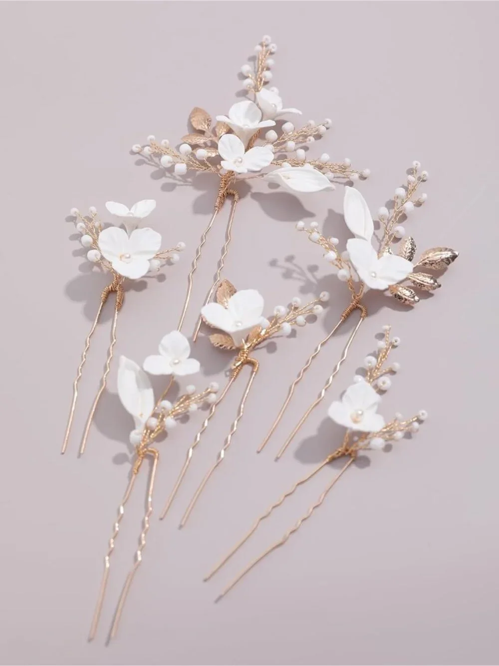 Women's Gold 1 6 Pieces Handmade Gold Leaf Pearls Flower Bridal Hair Bridesmaid